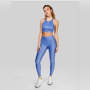 NEW BARRY'S STONE BLUE CROSS BACK BRA AND LEGGINGS XS